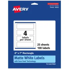 Avery Matte White Rectangle Labels, 2" x 7"
