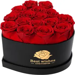 16Pcs Preserved Real Roses for Her in Heart Shape Box Red