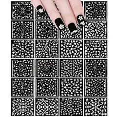 Wrapables 24 Sheets White Flowers, Dots & Crowns Nail Sticker Nail Art Set