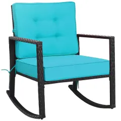 Patio Rattan Rocker Outdoor Glider Rocking Chair Cushion Lawn Turquoise