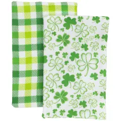 Northlight Shamrocks and Plaid St. Patrick's Day Kitchen Tea Towels - 26" - Set of 2 Green