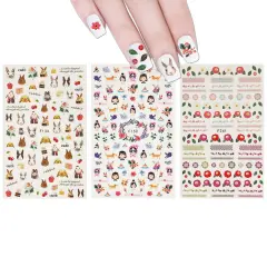 Wrapables 3 Sheets Whimsical Girl Flowers & Bunny Nail Art Whimsical Flowers & Bunny Nail Stickers