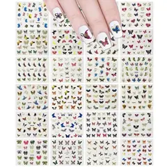 Wrapables 24 Sheets Multicolor Butterfly with Gold Trim Nail Stickers Nail Art Set (Multicolor Butterfly)