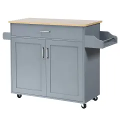 Rolling Kitchen Island Cart with Towel and Spice Rack Grey