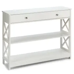 3-Tier Console Table with Drawers for Living Room Entryway White