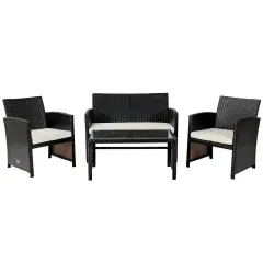 4 Pcs Patio Rattan Cushioned Furniture Set White