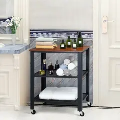 3-Tier Kitchen UtilityIndustrial Cart with Storage Brown