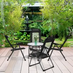 4 Pieces Patio Garden Adjustable Reclining Folding Chairs with Headrest Black