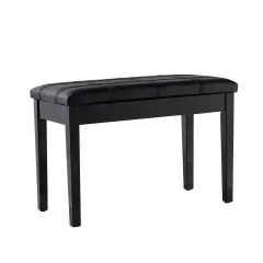 Solid Wood PU Leather Piano Double Duet Keyboard Bench Black