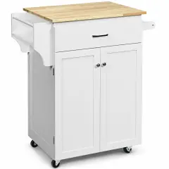 Utility Rolling Storage Cabinet Kitchen Island Cart with Adjustable Shelf White