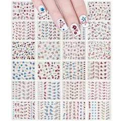 Wrapables Glitter Stars & Flowers Nail Stickers Sparkly Nail Art (24 sheets)