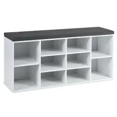 10-Cube Organizer Entryway Padded Shoe Storage Bench White