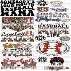 DESIGN #5- Baseball Mom DTF Gang Sheet 22"x48" (Fabric Transfers)