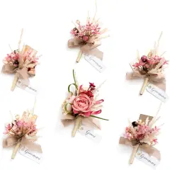Boutonniere Set of 6 for Groom & Groomsmen Magenta & pink