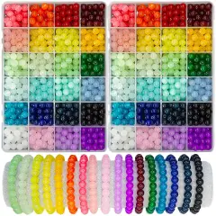 Gaspletu 1400PCS Glass Beads for Jewelry Making, 28 Colors 8mm Crystal Beads Bracelets Making Kit, 2 Box Round Beads Suitable for Beginners