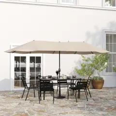 Merrick Lane Evanston 15 FT Triple Head Umbrella for Patio Use with Crank Handle, and Easy Lift Function Tan