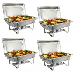 4 PACK CATERING STAINLESS STEEL CHAFER CHAFING DISH SETS 8 QT PARTY PACK