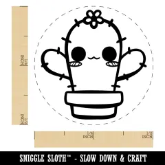 Adorable Kawaii Chibi Cactus in Pot Succulent Self-Inking Rubber Stamp for Stamping Crafting Planners Green