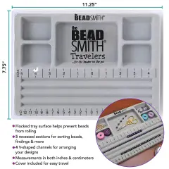 Mini Bead Board, Grey Flocked, 4 Straight Channels, 5 Recessed Compartments, 7.75 x 11.25 inches, design boards for creating bracelets, necklaces and other jewelry