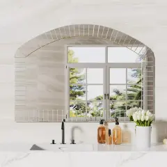 Wisfor Decorative Wall Mirror Venetian Beveled Glass Edge Arched Vanity Mirror