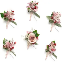 Boutonniere Set of 6 for Groom & Groomsmen Cinnamon rose