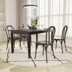 Emma and Oliver Hensler Set of 2 Weather-Resistant Wood Look Stackable Resin Thonet Chairs for Indoor/Outdoor Use Dark Brown