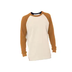 Bayside&reg; USA made Heavyweight Waffle Knit Thermal Raglan T-Shirt Cream/ Caramel Brown
