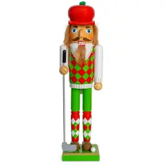 Ornativity Golf Player Christmas Nutcracker &ndash; Red and Green Wooden Golfer with Club and Ball Xmas Themed Holiday Nut Cracker Doll Figure Toy Decorations