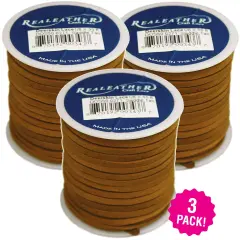 Multipack of 3 - Realeather Crafts Deerskin Lace .125"X50' Spool-Saddle Tan