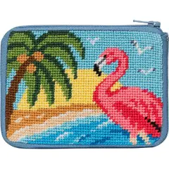 Stitch and Zip Coin Purse Needlepoint Kit - Flamingo Multicolor