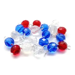 Fire-Polished Bead Charms, 10 pieces 4th of Jully Color Mix, 8mm Faceted Dangles, Adorabilities