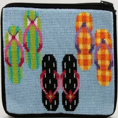 Cosmetic Purse - Flip Flops - Needlepoint Kit Multicolor