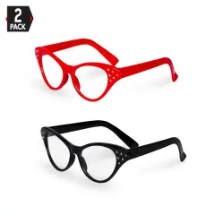 Big Mo's Toys Red / Black Cat Eye Retro Costume Dress Up Hip Hop Rhinestone Glasses (2 Pack)