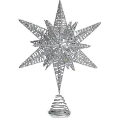 Ornativity Silver Star Tree Topper &ndash; Christmas Silver 3D Glitter Star Ornament Treetop Decoration
