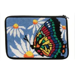 Stitch & Zip Needlepoint Purse/Cosmetic Case Kit - SZ573 Butterfly & Daisies Multicolor