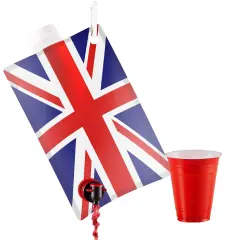 Union Jack Flag Party Flask: 2 liter British Flag Flasks Make the Perfect Drink Dispenser for Your St Georges Day or Guy Fawkes,Bonfire Night Party Supplies,Football, Cricket,or Rugby Parties and More