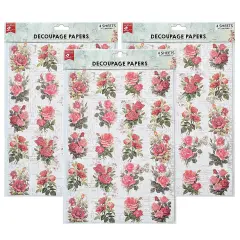 Pack of 3 - Little Birdie Decoupage Paper A4 4/Pkg-Rose Passion