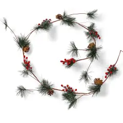 Ornativity Pine and Berries Garland - Pine Needles, Pinecone and Berry Rustic Holiday Christmas Tree Natural Garland Decorations &ndash; 6 Ft