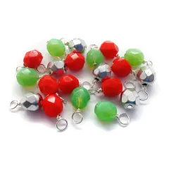 Christmas Color Charms, 20 pc 6mm Faceted Glass Bead Dangle Mix, Adorabilities
