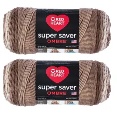 Red Heart Super Saver Jumbo Cocoa Ombre Yarn - 2 Pack of 283g/10oz - Acrylic - 4 Medium (Worsted) - 482 Yards - Knitting/Crochet