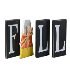 Ornativity Wooden Fall Shelf Blocks - Rustic Wooden Painted Candy Corn Shelf Sitters Farmhouse Mantel Shelves and Tabletop Home Decorations Ornament Decor Set