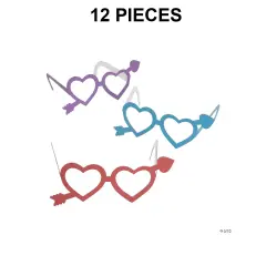 Kids Heart-Shaped Glitter Glasses - 12 Pieces