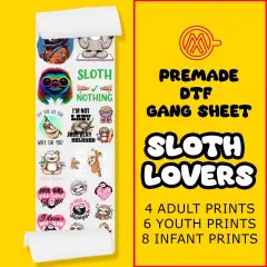 Sloth Lovers Direct-to-Film DTF Transfer Gang Sheets - 22x60