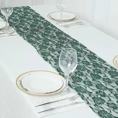 12x108 in Rose Floral Lace TABLE RUNNER Hunter green