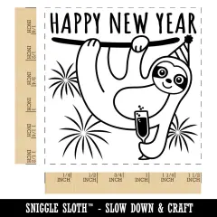 Happy New Year Sloth with Champagne Self-Inking Rubber Stamp Ink Stamper Red