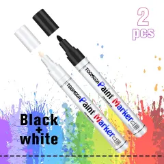 White and Black Permanent Markers Paint Pens-2 Pack Oil Based Paint Markers, Medium Tip, Quick Drying Paint Pens for Wood, Metal, Rock Painting, Mugs, Fabric, Canvas, Clothes, Plastic Marking