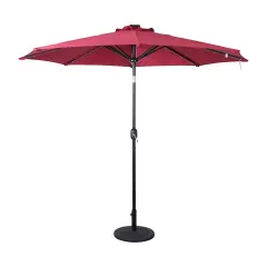 Merrick Lane Kinsley 9 FT Solar Patio Umbrella with LED Lights, Crank Handle and Push Button Tilt Red