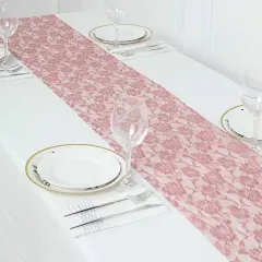 12x108 in Rose Floral Lace TABLE RUNNER Dusty rose