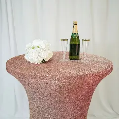 36" Metallic Fitted Spandex Cocktail Tablecloth Rose gold