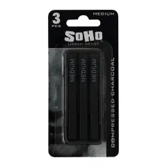 SoHo Urban Artist Compressed Charcoal Sticks, Pack of 3 Medium, Black, Ideal for Charcoal Drawing and Charcoal Art, Perfect for Artists, Students & Professionals, Create Varied Tones and Blends Easily